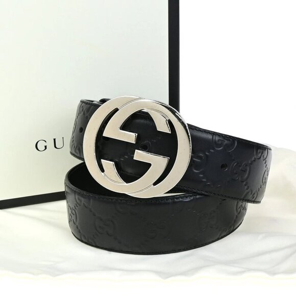 GUCCI Interlocking G Guccissima Signature Belt Size 80/32 Leather BK SHW - Picture 1 of 11
